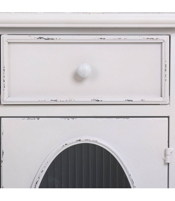 APARADOR 100 X 40 GULFI METAL BLANCO ROZADO CRISTAL CORRUGADO