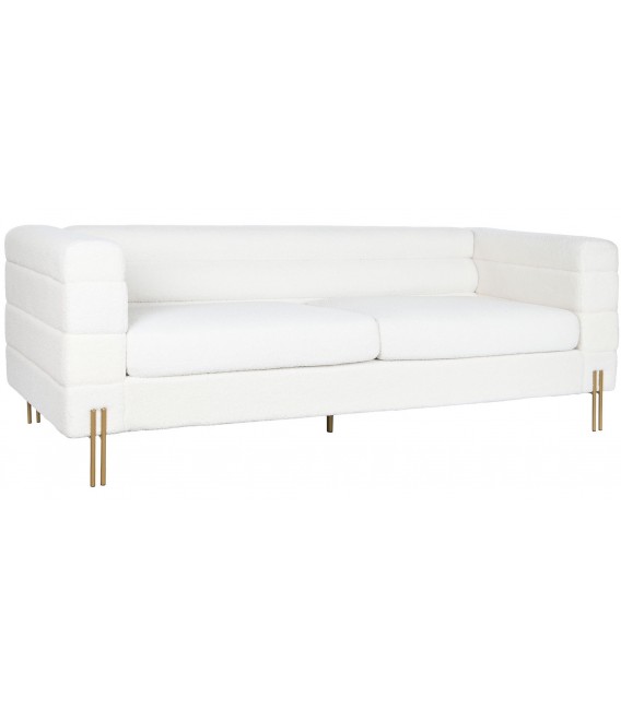 SOFA 3 PLAZAS 205 X 85 BARCO BOUCLE BLANCO METAL DORADO