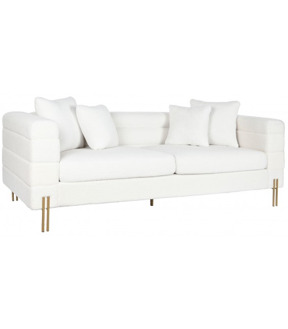SOFA 3 PLAZAS 205 X 85 BARCO BOUCLE BLANCO METAL DORADO