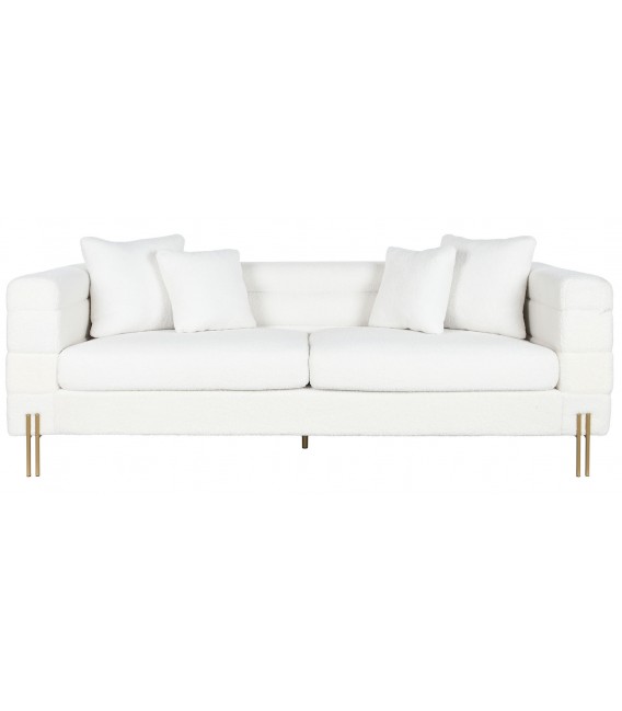 SOFA 3 PLAZAS 205 X 85 BARCO BOUCLE BLANCO METAL DORADO