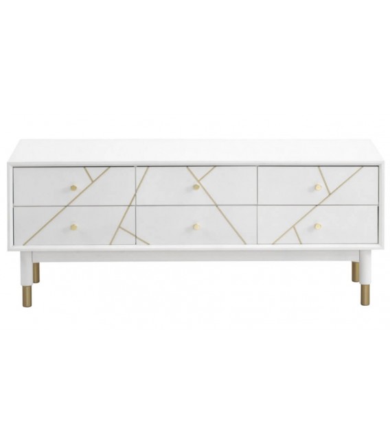 MUEBLE DE TV 120 X 40 CLARKY LACADO EN BLANCO DETALLES DORADOS