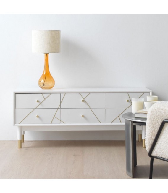 MUEBLE DE TV 120 X 40 CLARKY LACADO EN BLANCO DETALLES DORADOS
