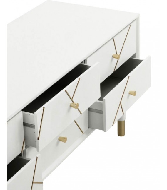 MUEBLE DE TV 120 X 40 CLARKY LACADO EN BLANCO DETALLES DORADOS