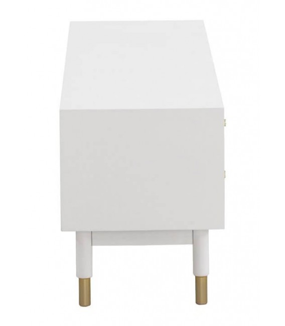 MUEBLE DE TV 120 X 40 CLARKY LACADO EN BLANCO DETALLES DORADOS