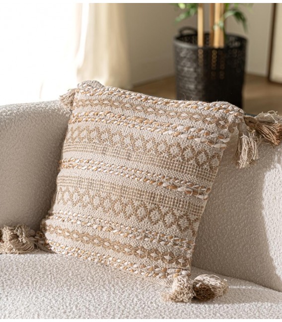 COJIN 45 X 45 AMIRA ARTESANAL YUTE Y ALGODON  NATURAL