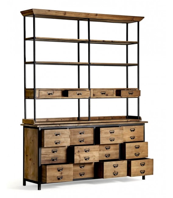 LIBRERIA 180 X 48 X 231 GLAVIAN MADERA NATURAL METAL TEXTURADO OXIDO