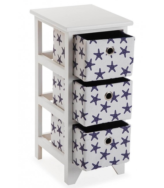 CAJONERA BAÑO 23 X 29 X 58 STRAFISH MADERA BLANCA TELA AZUL