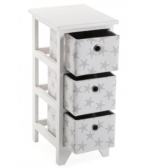 CAJONERA BAÑO 23 X 29 X 58 STRAFISH MADERA BLANCA TELA BLANCA