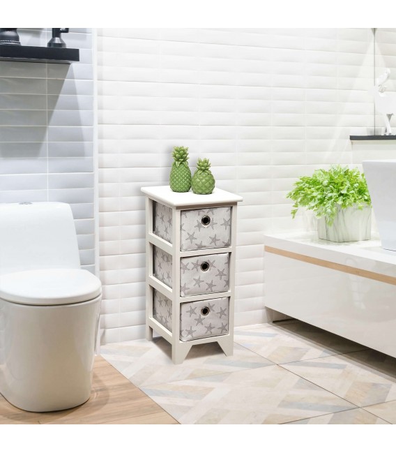 CAJONERA BAÑO 23 X 29 X 58 STRAFISH MADERA BLANCA TELA BLANCA