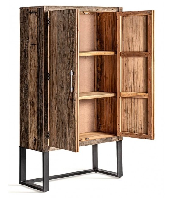 Armario alacena colonial de pino macizo envejecido y hierro forjado. 1