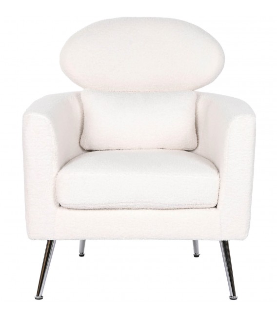 SILLON 71 X 75 X 95 ETILE BOUCLE BLANCO METAL CROMADO PLATA