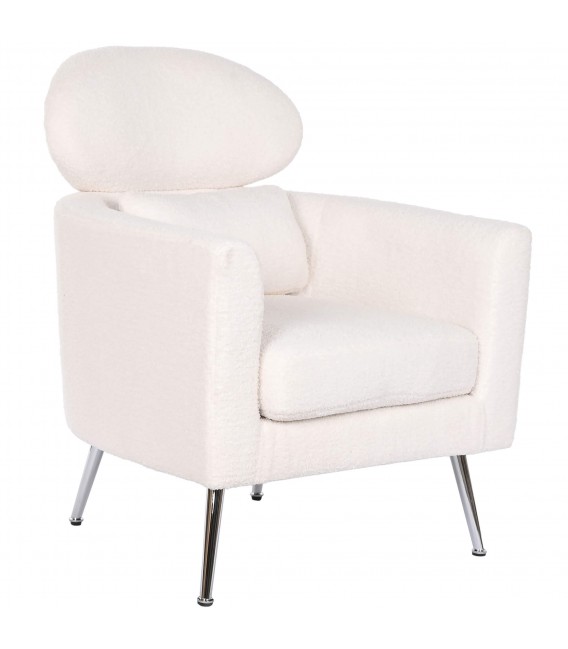 SILLON 71 X 75 X 95 ETILE BOUCLE BLANCO METAL CROMADO PLATA