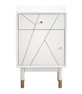 MESITA DE NOCHE 45 X 35 X 70 CLARKY LACADO EN BLANCO DETALLES DORADOS
