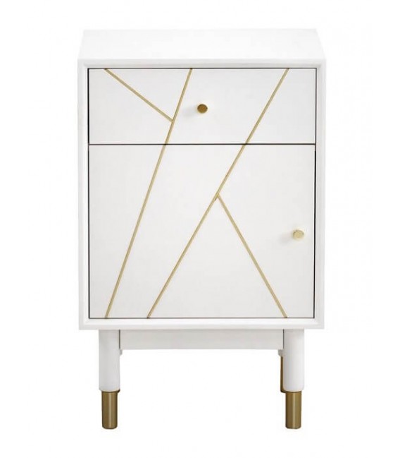 MESITA DE NOCHE 45 X 35 X 70 CLARKY LACADO EN BLANCO DETALLES DORADOS