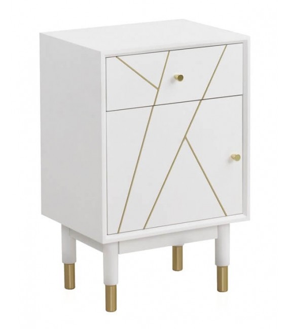 MESITA DE NOCHE 45 X 35 X 70 CLARKY LACADO EN BLANCO DETALLES DORADOS