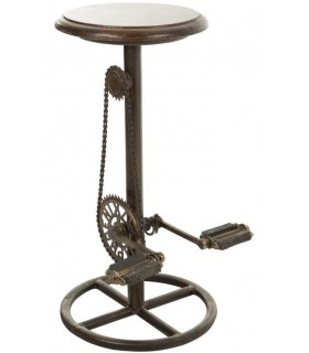 TABURETE 40 Ø x 73 BICICLETA METAL OXIDO MADERA COLOR NOGAL