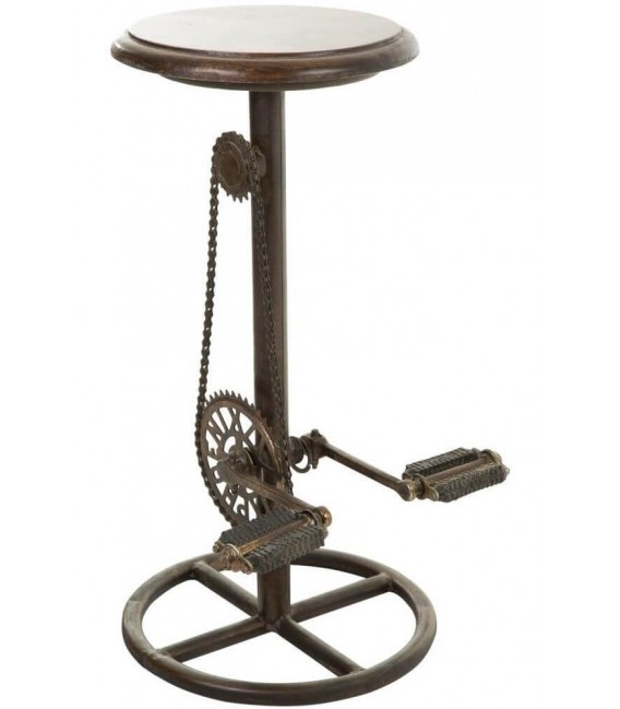 TABURETE 40 Ø x 73 BICICLETA METAL OXIDO MADERA COLOR NOGAL