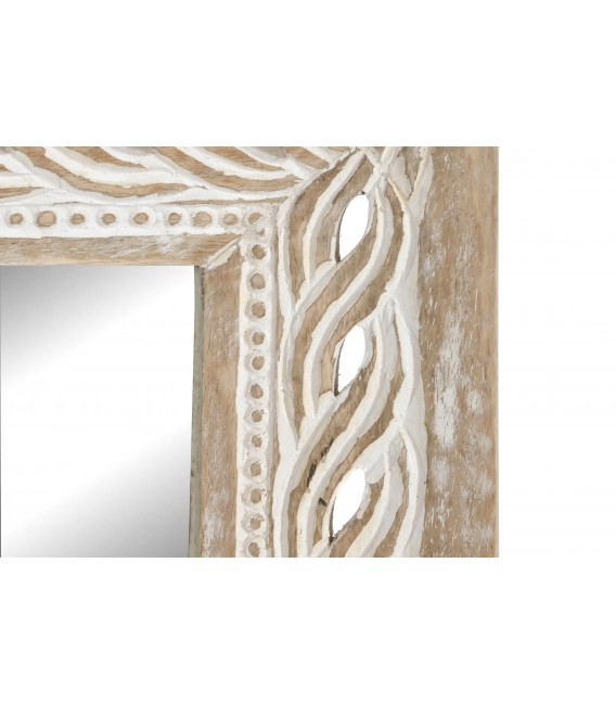 ESPEJO 92 X 92 CURTAN MADERA TALLADA BLANCO ROZADO