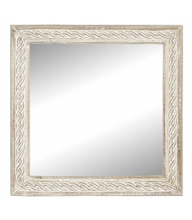 ESPEJO 92 X 92 CURTAN MADERA TALLADA BLANCO ROZADO