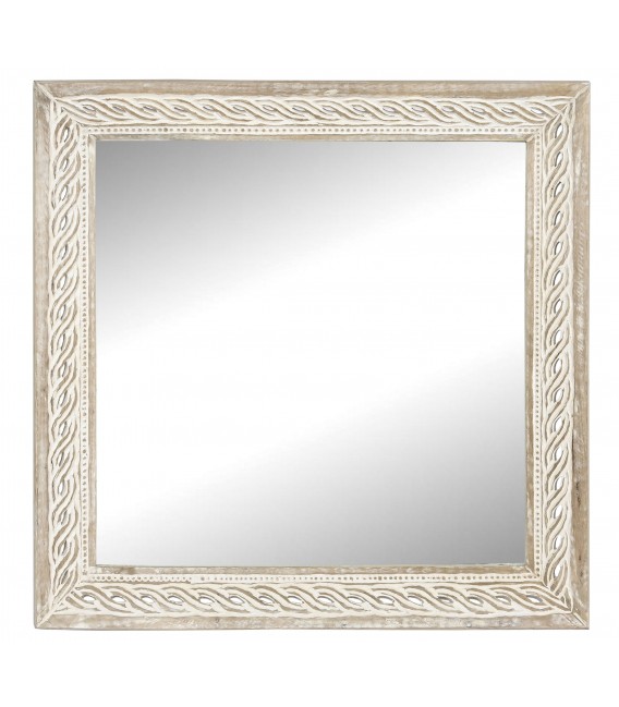 ESPEJO 92 X 92 CURTAN MADERA TALLADA BLANCO ROZADO