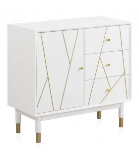COMODA COMBINADA 80 X 40 X 80 CLARKY LACADO EN BLANCO DETALLES DORADOS