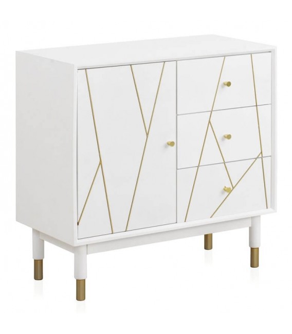 COMODA COMBINADA 80 X 40 X 80 CLARKY LACADO EN BLANCO DETALLES DORADOS
