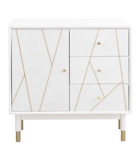 COMODA COMBINADA 80 X 40 X 80 CLARKY LACADO EN BLANCO DETALLES DORADOS