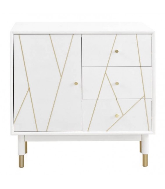 COMODA COMBINADA 80 X 40 X 80 CLARKY LACADO EN BLANCO DETALLES DORADOS