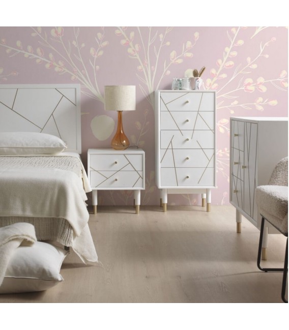 COMODA COMBINADA 80 X 40 X 80 CLARKY LACADO EN BLANCO DETALLES DORADOS