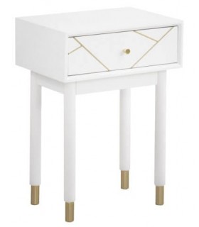 MESITA DE NOCHE 48 X 35 X 67 CLARKY LACADO EN BLANCO DETALLES DORADOS