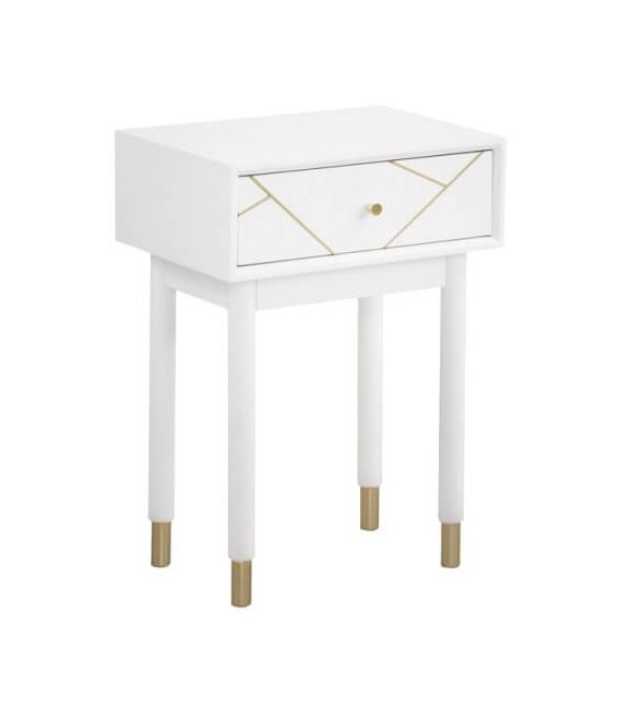 MESITA DE NOCHE 48 X 35 X 67 CLARKY LACADO EN BLANCO DETALLES DORADOS