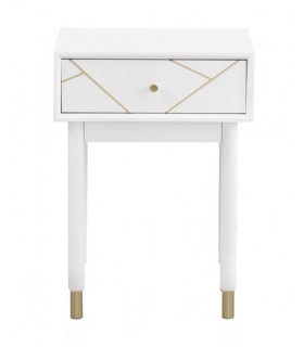 MESITA DE NOCHE 48 X 35 X 67 CLARKY LACADO EN BLANCO DETALLES DORADOS