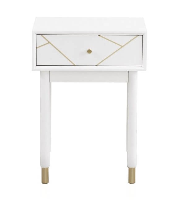 MESITA DE NOCHE 48 X 35 X 67 CLARKY LACADO EN BLANCO DETALLES DORADOS