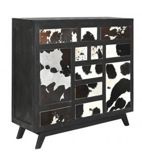 COMODA 115 X 36 X 102 PERSIBAL MADERA NEGRA PIEL DE VACA NATURAL