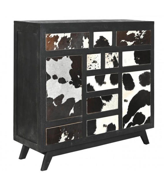 COMODA 115 X 36 X 102 PERSIBAL MADERA NEGRA PIEL DE VACA NATURAL