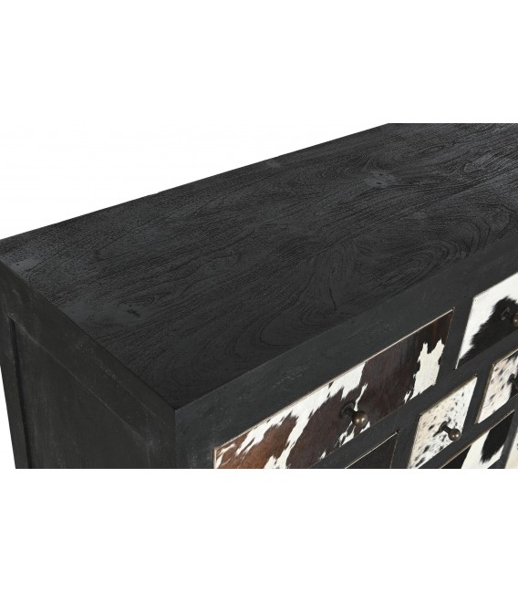COMODA 115 X 36 X 102 PERSIBAL MADERA NEGRA PIEL DE VACA NATURAL