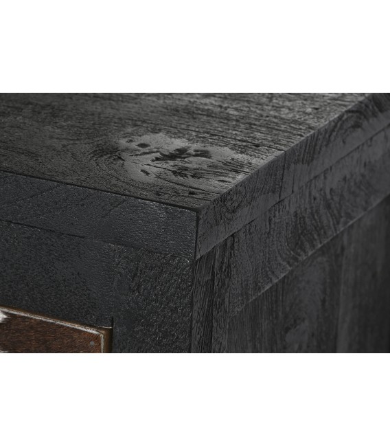 COMODA 115 X 36 X 102 PERSIBAL MADERA NEGRA PIEL DE VACA NATURAL
