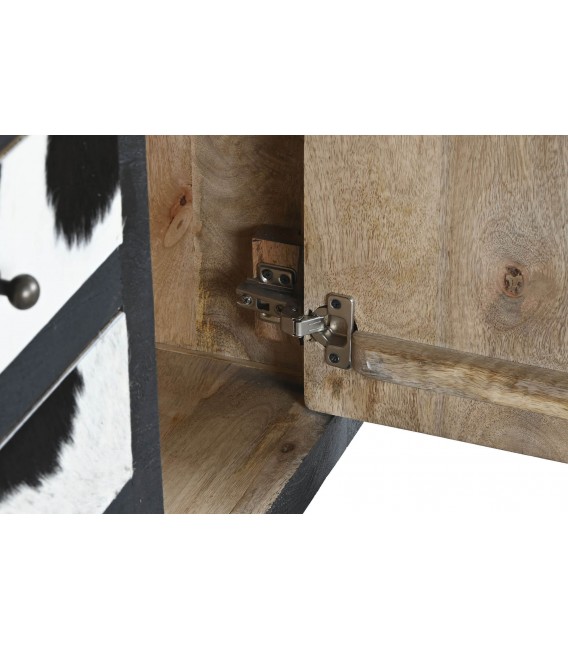 COMODA 115 X 36 X 102 PERSIBAL MADERA NEGRA PIEL DE VACA NATURAL