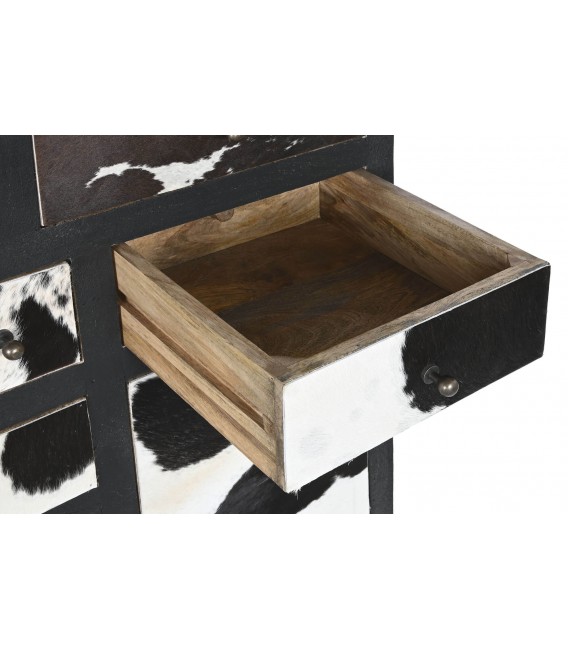 COMODA 115 X 36 X 102 PERSIBAL MADERA NEGRA PIEL DE VACA NATURAL