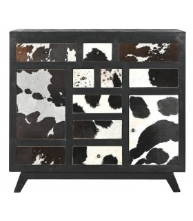 COMODA 115 X 36 X 102 PERSIBAL MADERA NEGRA PIEL DE VACA NATURAL