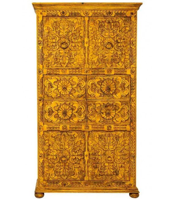 Armario alacena de madera de mango amarillo con puertas y cajones1