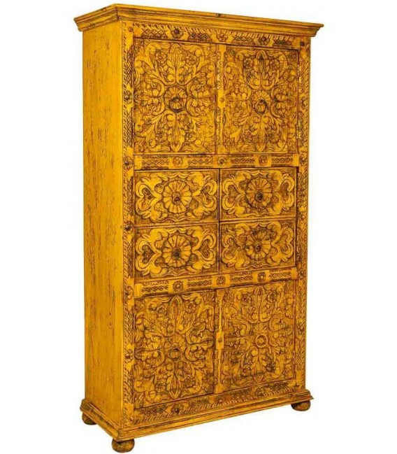 Armario alacena de madera de mango amarillo con puertas y cajones