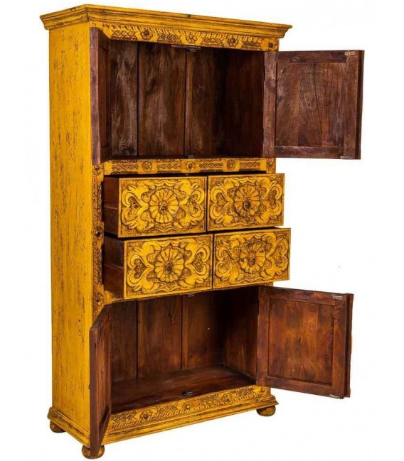Armario alacena de madera de mango amarillo con puertas y cajones2