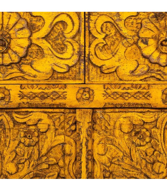 Armario alacena de madera de mango amarillo con puertas y cajones6