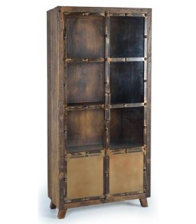 VITRINA 90 X 40 X 190 MAPICA MADERA VINTAGE METAL ORO VIEJO