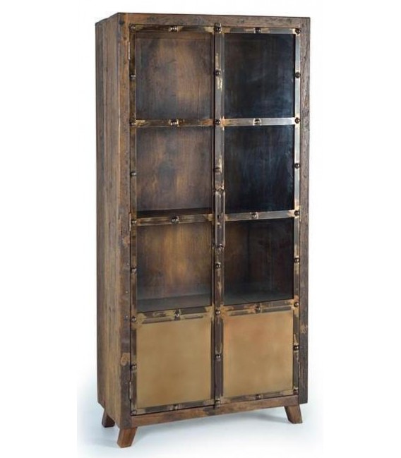 VITRINA 90 X 40 X 190 MAPICA MADERA VINTAGE METAL ORO VIEJO