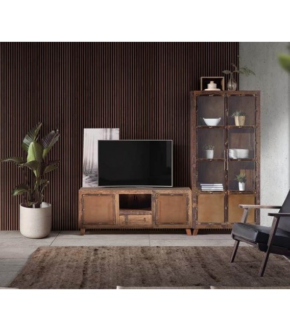 VITRINA 90 X 40 X 190 MAPICA MADERA VINTAGE METAL ORO VIEJO