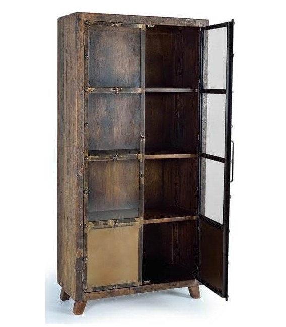 VITRINA 90 X 40 X 190 MAPICA MADERA VINTAGE METAL ORO VIEJO