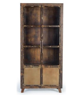 VITRINA 90 X 40 X 190 MAPICA MADERA VINTAGE METAL ORO VIEJO