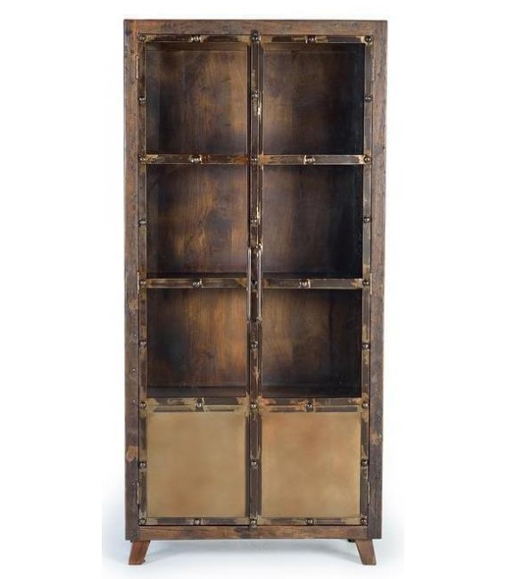 VITRINA 90 X 40 X 190 MAPICA MADERA VINTAGE METAL ORO VIEJO